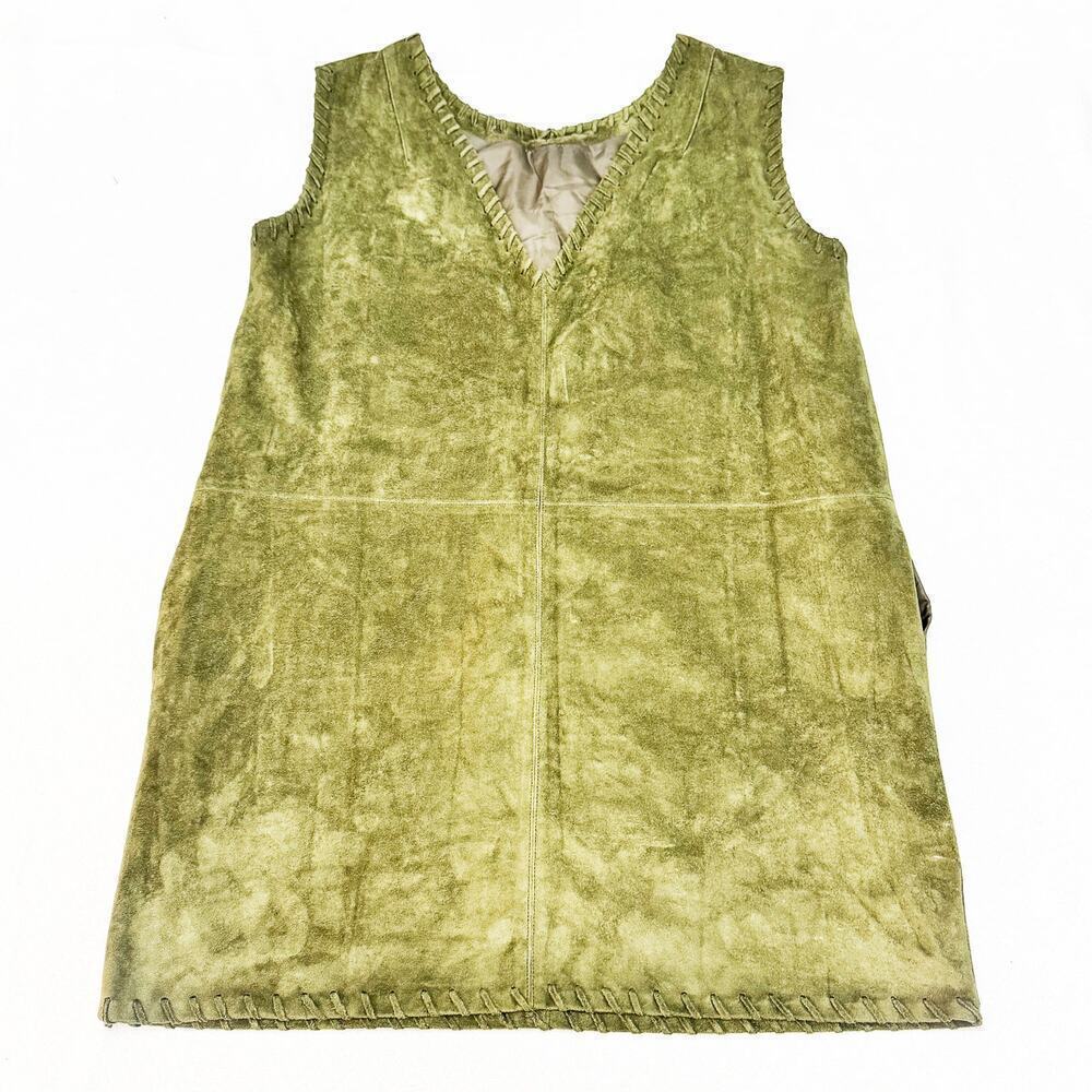 ASTR Velvet Olive Green Sleeveless Faux Suede V-Neck Dress Size L
